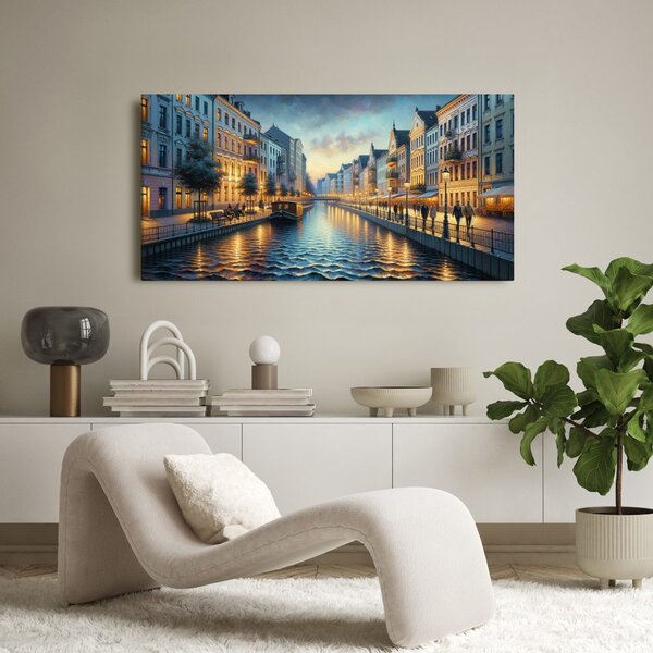 Quadro su tela – Lungofiume illuminato di sera