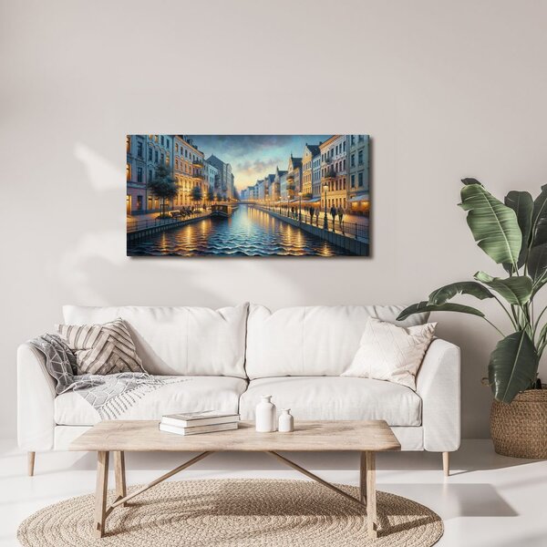 Quadro su tela – Lungofiume illuminato di sera