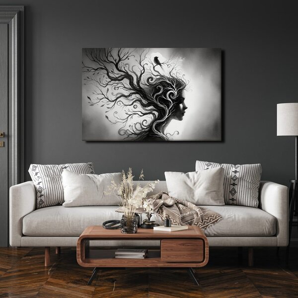 Quadro su tela – Ritratto in bianco e nero con albero della vita