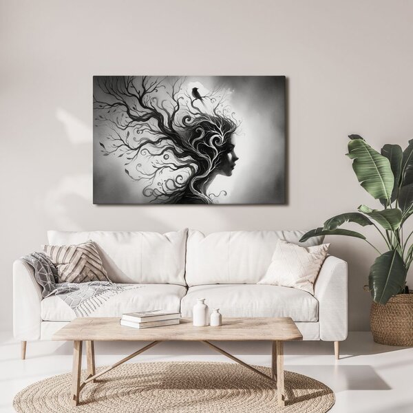 Quadro su tela – Ritratto in bianco e nero con albero della vita