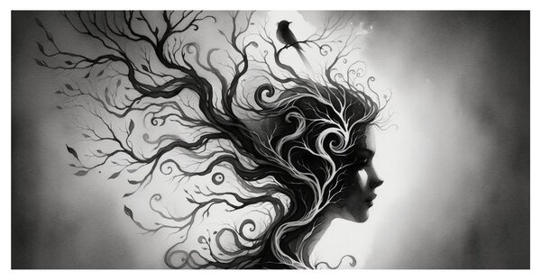 Quadro su tela – Albero della vita nella silhouette femminile