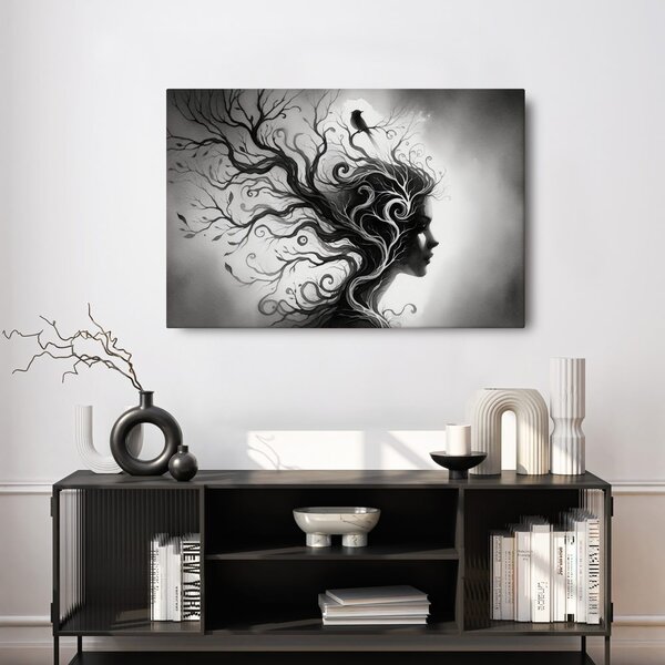 Quadro su tela – Ritratto in bianco e nero con albero della vita
