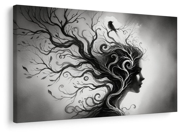 Quadro su tela – Ritratto in bianco e nero con albero della vita