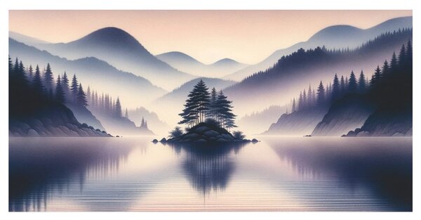 Quadro su tela – Lago tranquillo tra le montagne