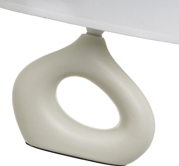 Lampada da tavolo in ceramica bianca e beige con paralume in tessuto (altezza 30 cm) - Casa Selección