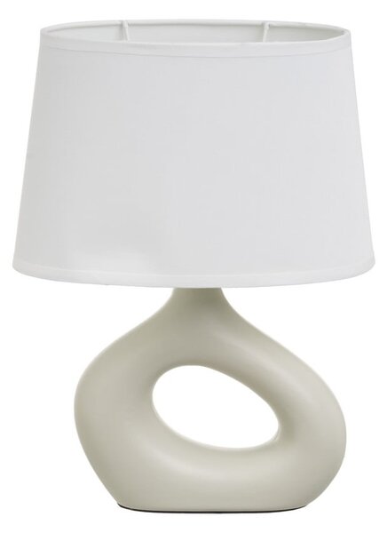 Lampada da tavolo in ceramica bianca e beige con paralume in tessuto (altezza 30 cm) - Casa Selección
