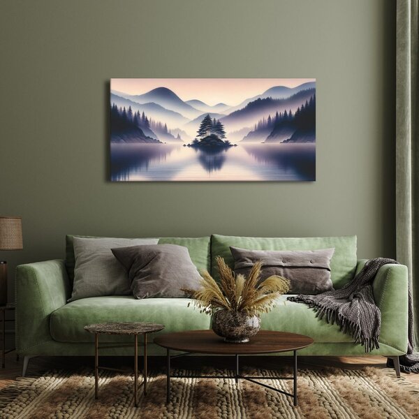 Quadro su tela – Lago tranquillo tra le montagne