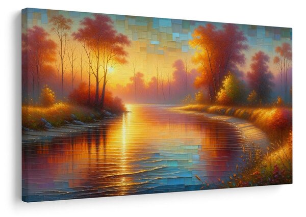 Quadro su tela – Fiume autunnale al tramonto