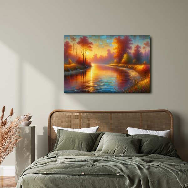 Quadro su tela – Fiume autunnale al tramonto
