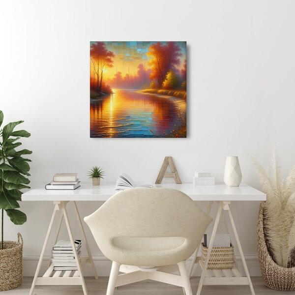 Quadro su tela – Fiume tranquillo nel bosco autunnale