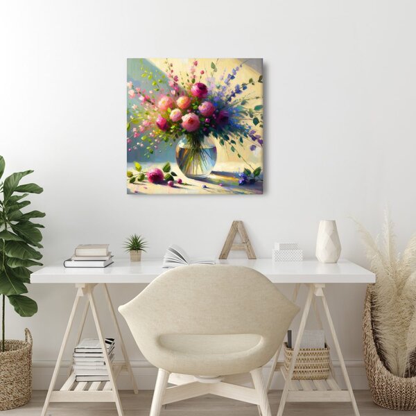 Quadro su tela – Fiori colorati nella luce del mattino