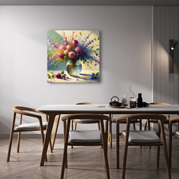 Quadro su tela – Fiori colorati nella luce del mattino