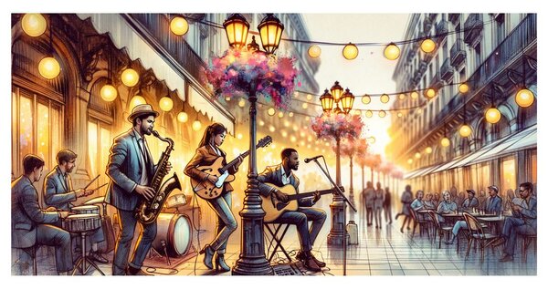 Quadro su tela – Banda di strada al tramonto