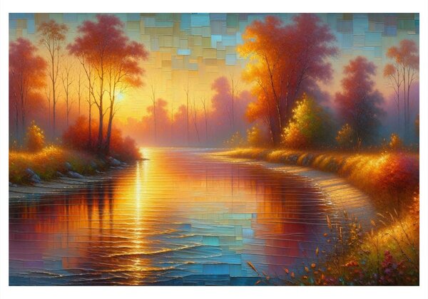 Quadro su tela – Fiume autunnale al tramonto