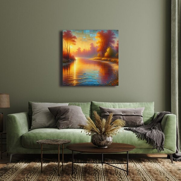 Quadro su tela – Fiume tranquillo nel bosco autunnale