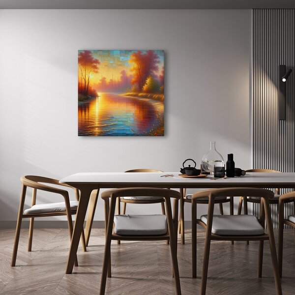 Quadro su tela – Fiume tranquillo nel bosco autunnale