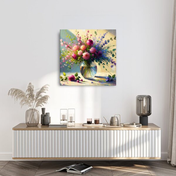 Quadro su tela – Fiori colorati nella luce del mattino