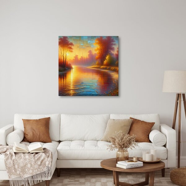 Quadro su tela – Fiume tranquillo nel bosco autunnale