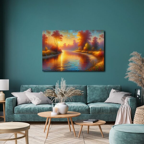 Quadro su tela – Fiume autunnale al tramonto