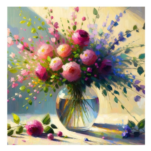 Quadro su tela – Fiori colorati nella luce del mattino