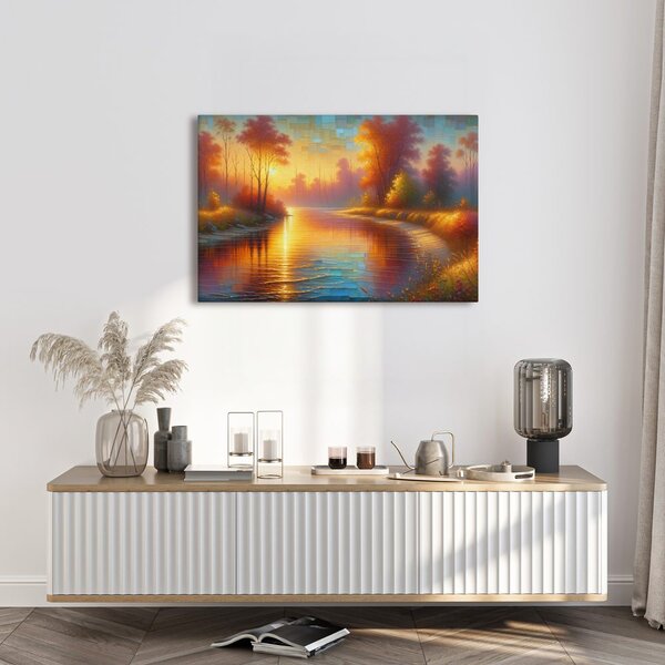 Quadro su tela – Fiume autunnale al tramonto