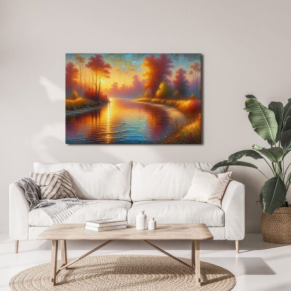 Quadro su tela – Fiume autunnale al tramonto