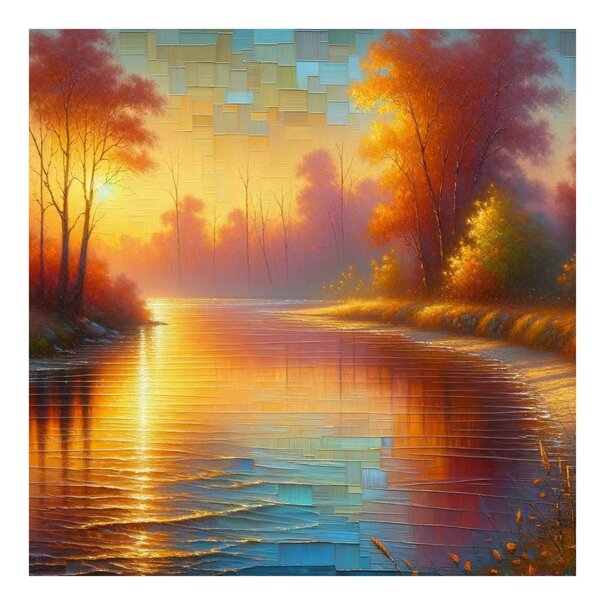 Quadro su tela – Fiume tranquillo nel bosco autunnale