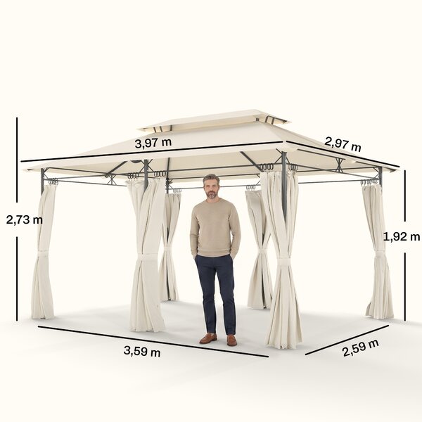 Outsunny Gazebo da Giardino 3x4 m con Tende Rimovibili, Doppio Tetto e Struttura in Metallo, Crema