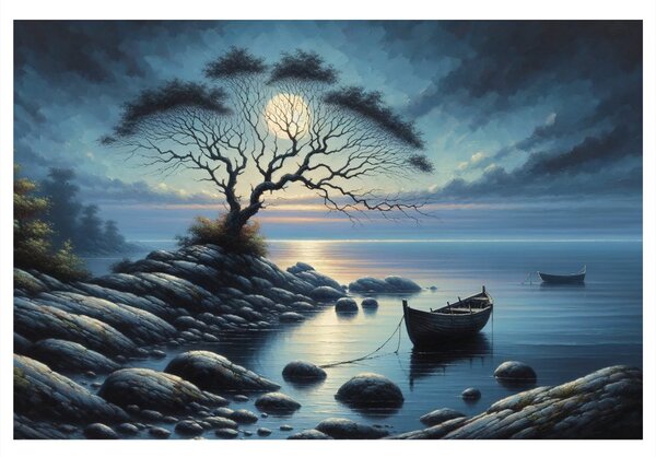 Quadro su tela – Barche alla luce della luna