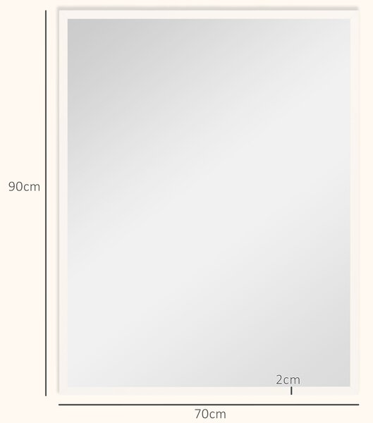 HOMCOM Specchio Bagno Parete Rettangolare con Ganci, Specchio da Camera in Vetro e MDF, 70x90 cm, Bianco | Aosom Italy