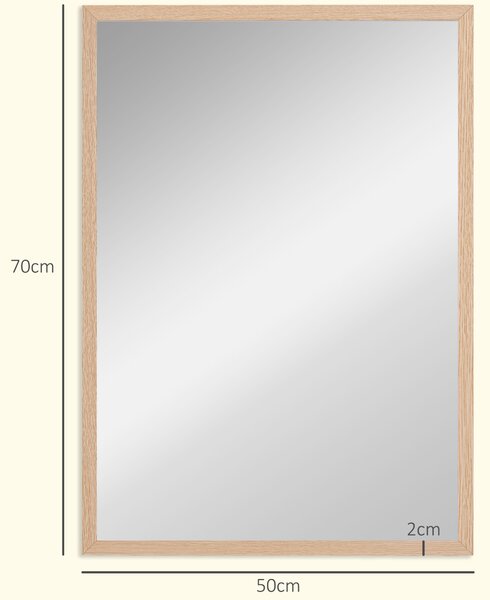HOMCOM Specchio da Parete Rettangolare con Ganci, Specchio a Muro in Vetro e MDF, 50x70 cm, Color Legno | Aosom Italy