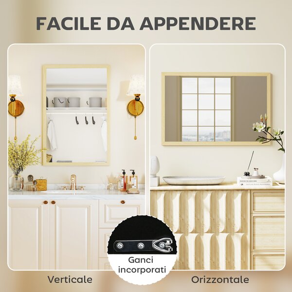 HOMCOM Specchio da Parete Rettangolare con Ganci, Specchio a Muro in Vetro e MDF, 40x60 cm, Color Legno | Aosom Italy