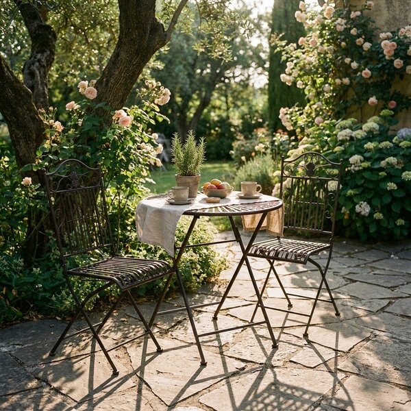 Set da pranzo da giardino in marrone scuro in metallo per 2 persone – Garden Pleasure