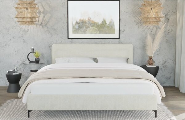 Letto matrimoniale imbottito beige con griglia 160x200 cm Barker - Ropez