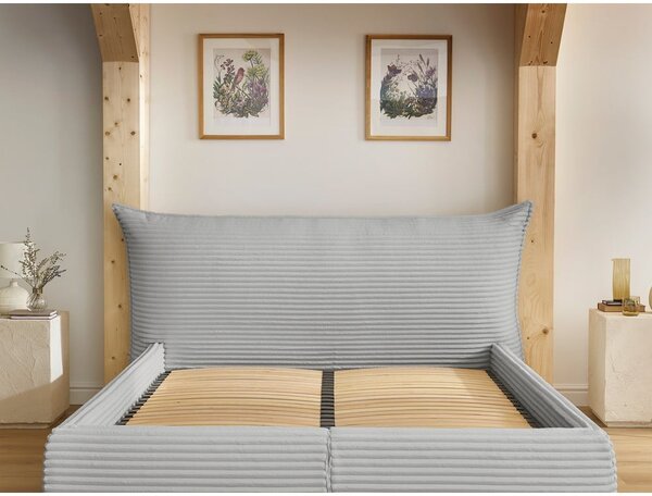 Letto matrimoniale in grigio chiaro imbottito con spazio contenitivo con griglia inclusa 160x200 cm Jade – Bobochic Paris