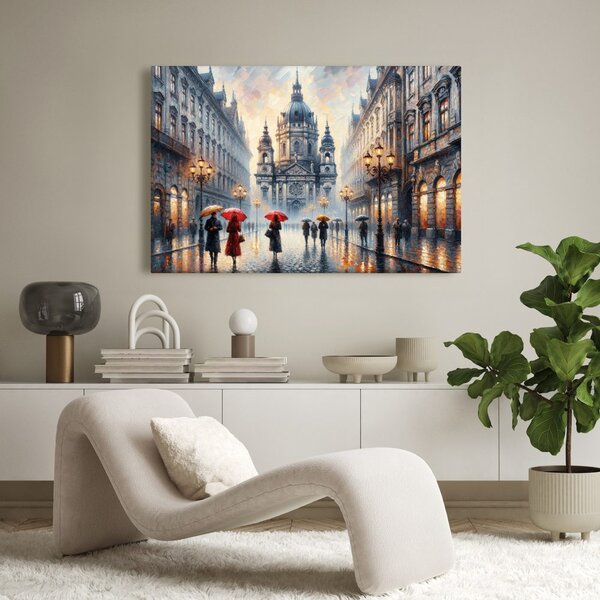 Quadro su tela – Strada piovosa con cattedrale