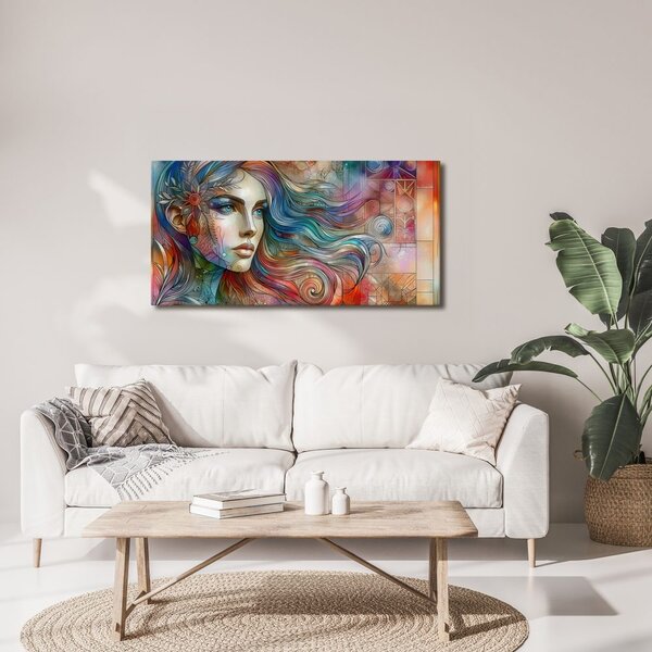Quadro su tela – Donna con capelli arcobaleno