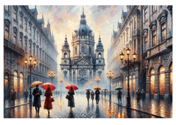 Quadro su tela – Strada piovosa con cattedrale
