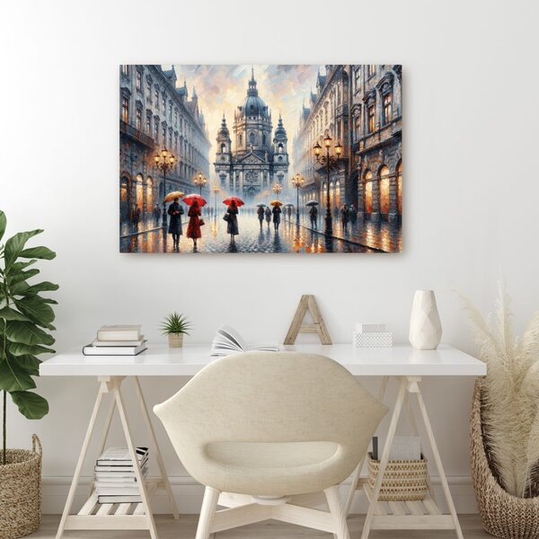 Quadro su tela – Strada piovosa con cattedrale