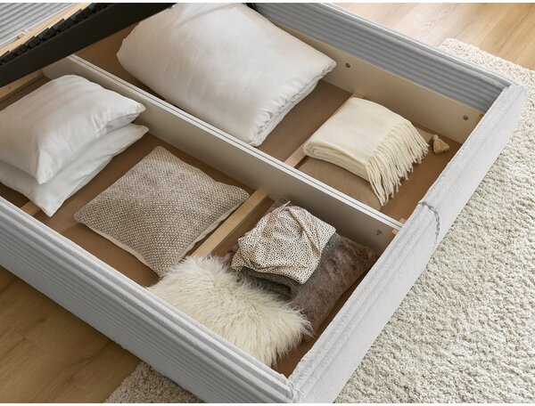 Letto matrimoniale in grigio chiaro imbottito con spazio contenitivo con griglia inclusa 160x200 cm Jade – Bobochic Paris