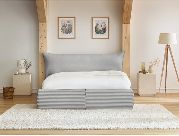 Letto matrimoniale in grigio chiaro imbottito con spazio contenitivo con griglia inclusa 160x200 cm Jade – Bobochic Paris