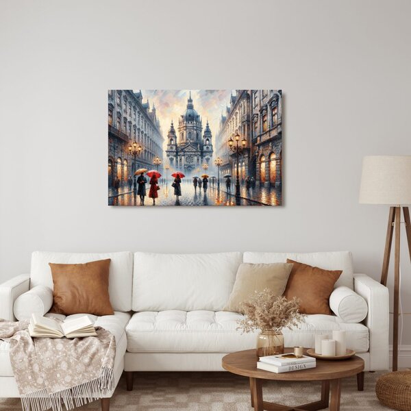 Quadro su tela – Strada piovosa con cattedrale