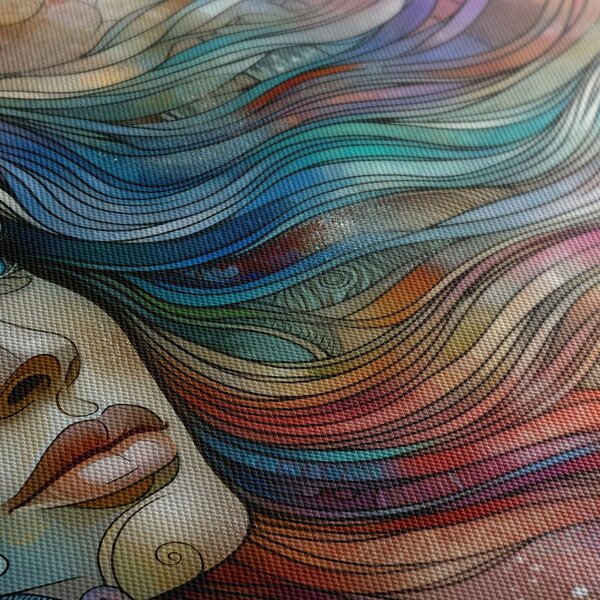Quadro su tela – Donna con capelli arcobaleno