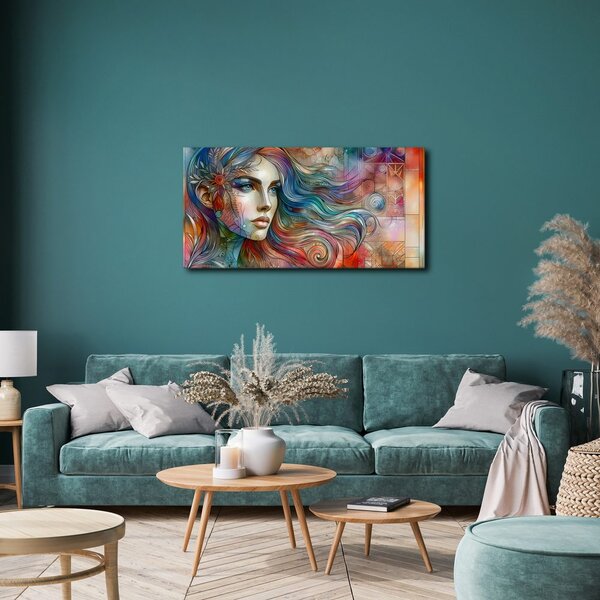 Quadro su tela – Donna con capelli arcobaleno