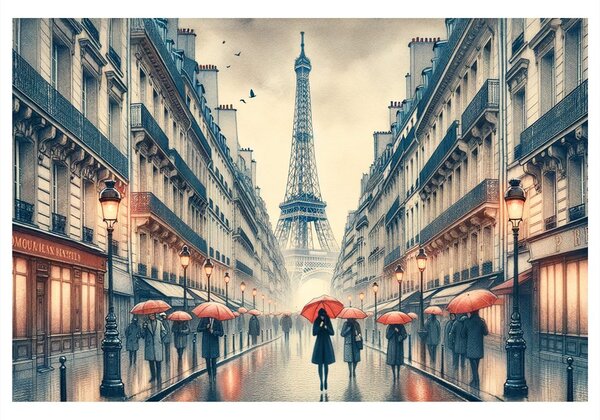 Quadro su tela – Parigi in un giorno di pioggia