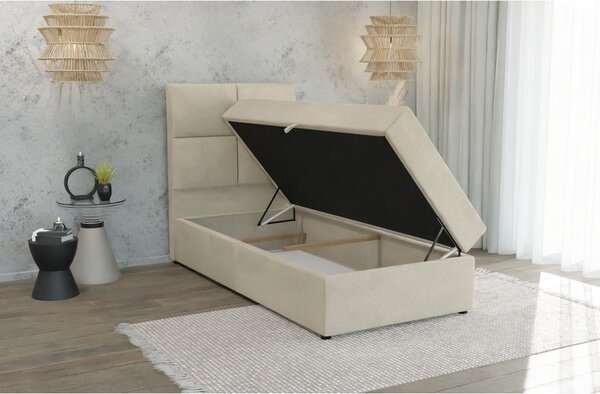 Letto singolo imbottito con contenitore beige con materasso e topper inclusi 90x200 cm Lena – Ropez