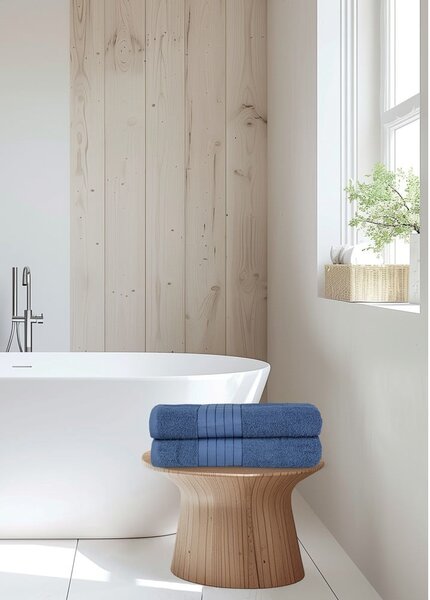 Set di 2 asciugamani blu in spugna di cotone 70x140 cm - Good Morning