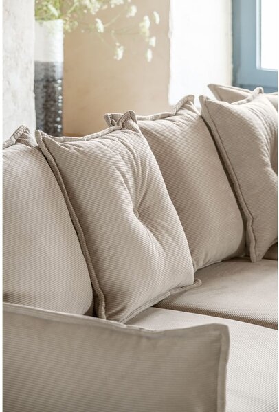 Divano letto angolare in velluto a coste beige (angolo destro a forma di U) Lazy Lukka - Miuform