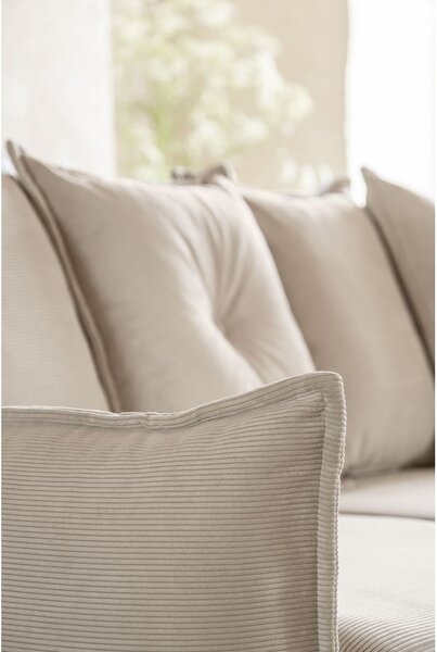 Divano letto angolare in velluto a coste beige (angolo destro a forma di U) Lazy Lukka - Miuform