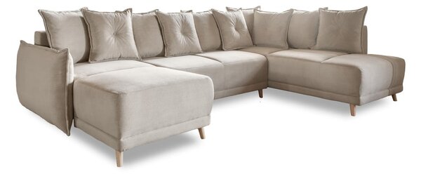 Divano letto angolare in velluto a coste beige (angolo destro a forma di U) Lazy Lukka - Miuform